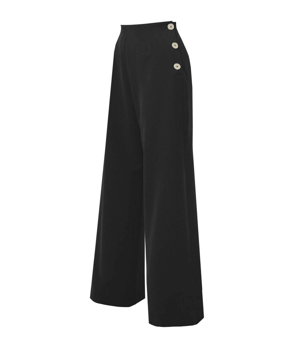Pretty Retro Black 1940s Wide Leg Trousers - Unique Vintage - Womens, BOTTOMS, PANTS