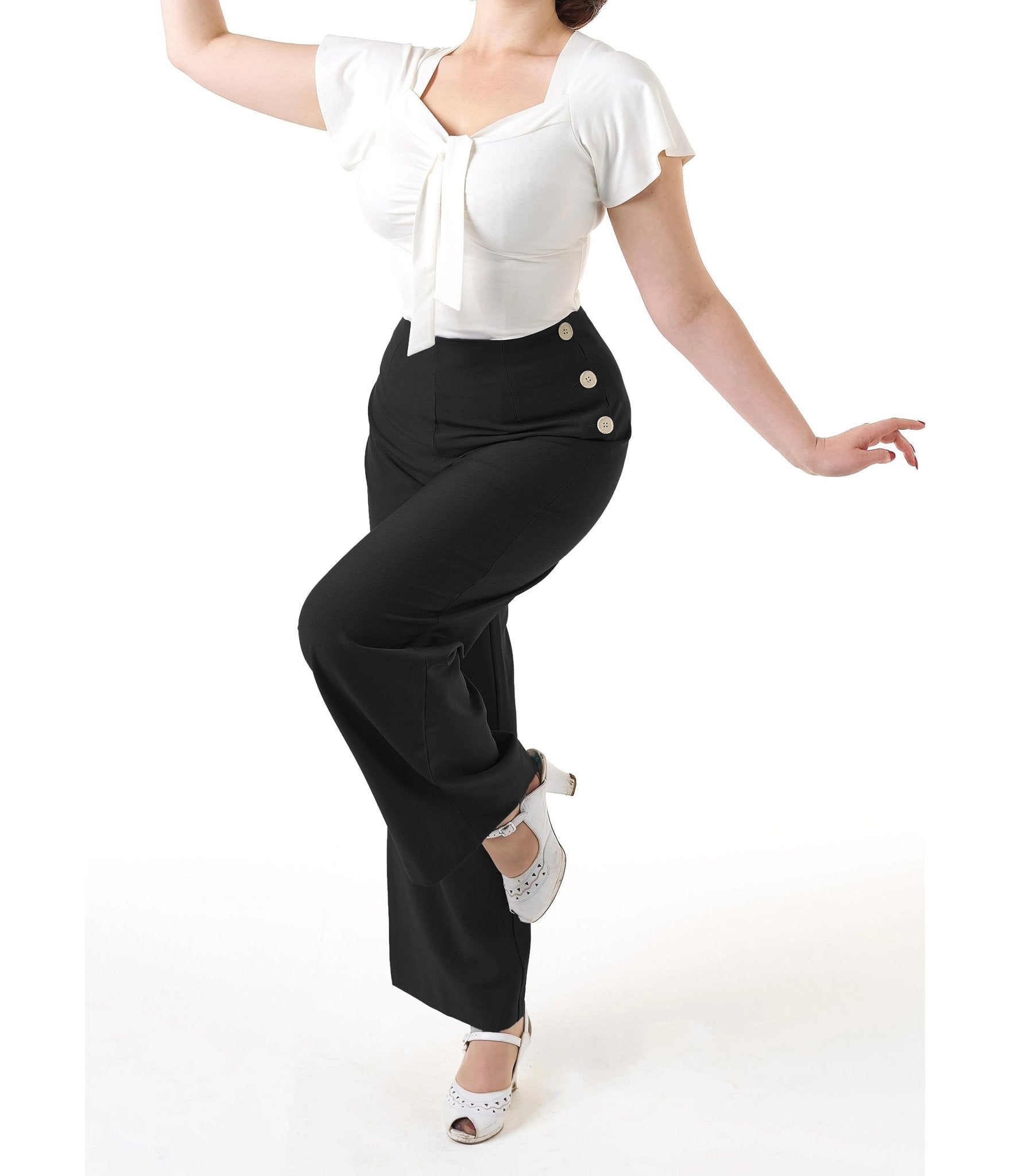 Pretty Retro Black 1940s Wide Leg Trousers - Unique Vintage - Womens, BOTTOMS, PANTS