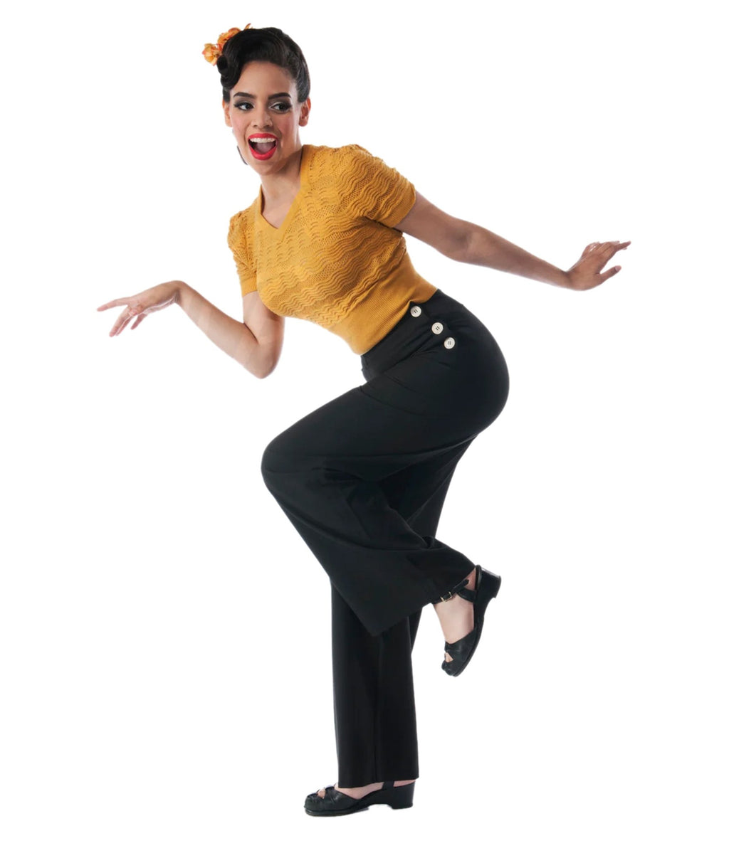 Pretty Retro Black 1940s Wide Leg Trousers - Unique Vintage - Womens, BOTTOMS, PANTS