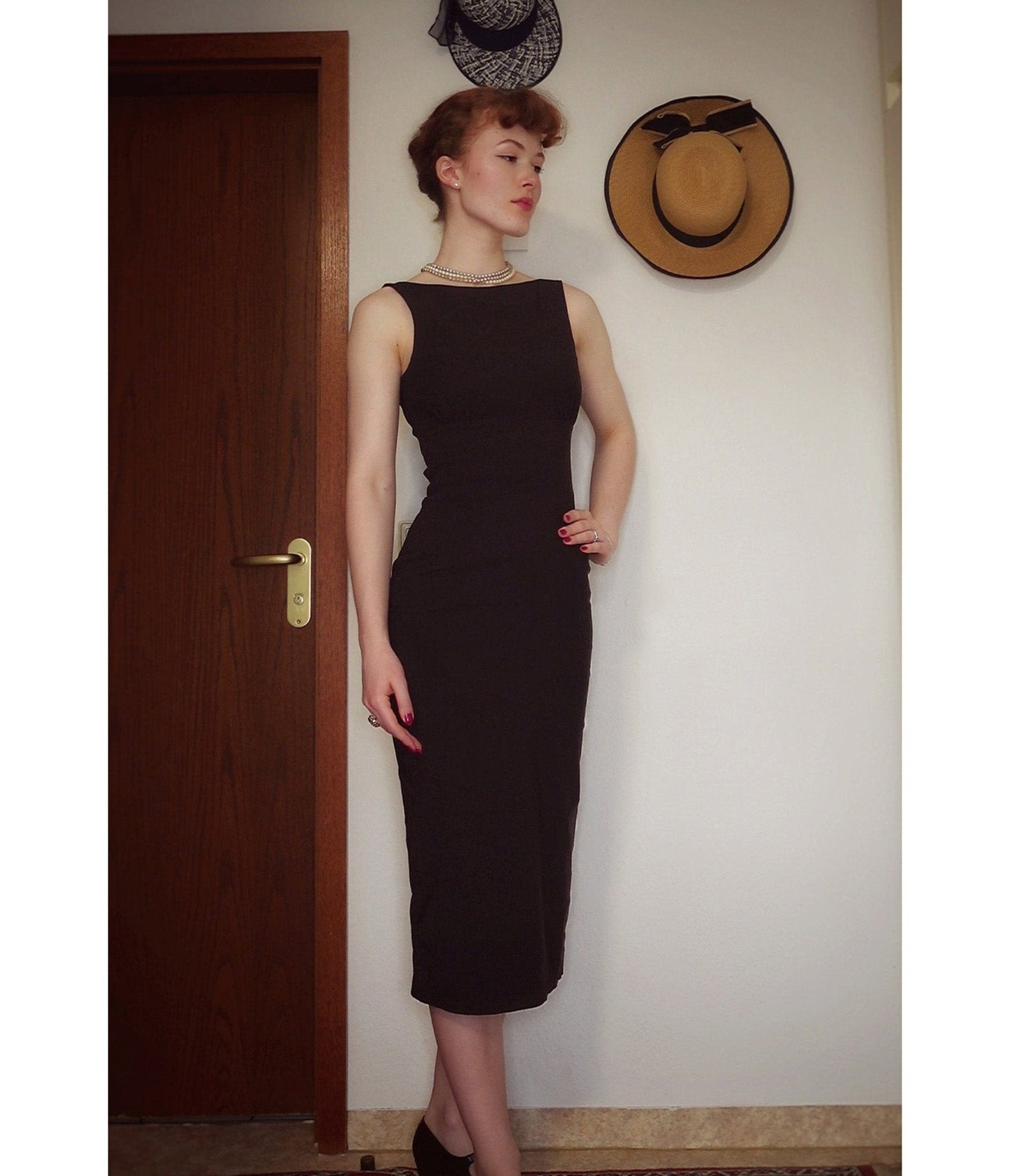 Pretty Retro Black Audrey Pencil Dress - Unique Vintage - Womens, DRESSES, MIDI