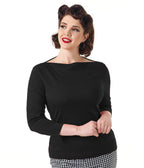 Pretty Retro Black Bardot Top - Unique Vintage - Womens, TOPS, WOVEN TOPS