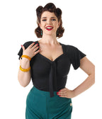 Pretty Retro Black Pretty Self Tie Top - Unique Vintage - Womens, TOPS, WOVEN TOPS