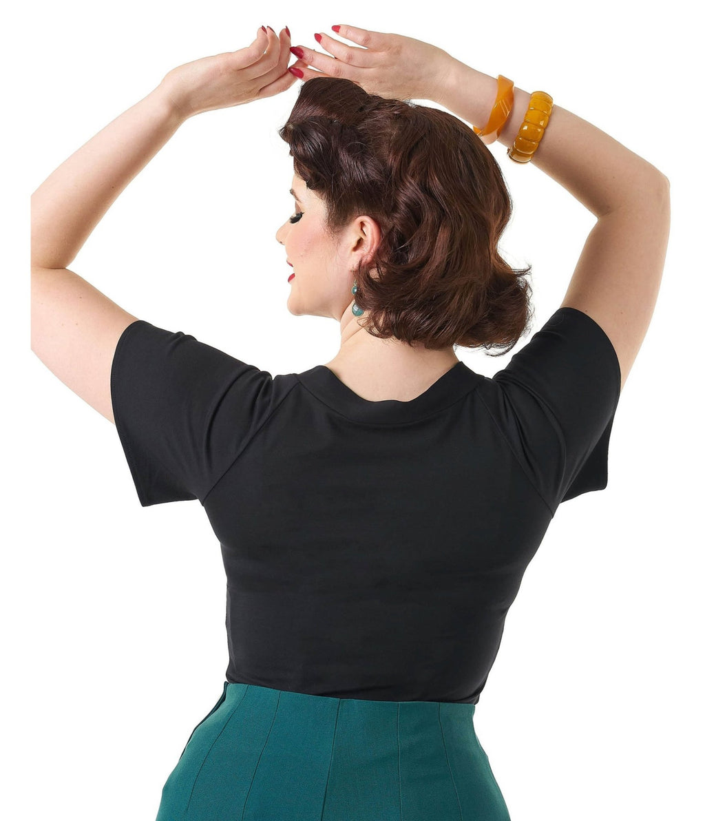 Pretty Retro Black Pretty Self Tie Top - Unique Vintage - Womens, TOPS, WOVEN TOPS