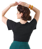 Pretty Retro Black Pretty Self Tie Top - Unique Vintage - Womens, TOPS, WOVEN TOPS