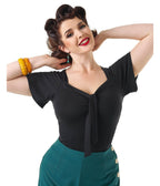 Pretty Retro Black Pretty Self Tie Top - Unique Vintage - Womens, TOPS, WOVEN TOPS