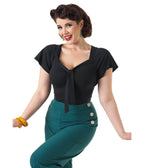 Pretty Retro Black Pretty Self Tie Top - Unique Vintage - Womens, TOPS, WOVEN TOPS