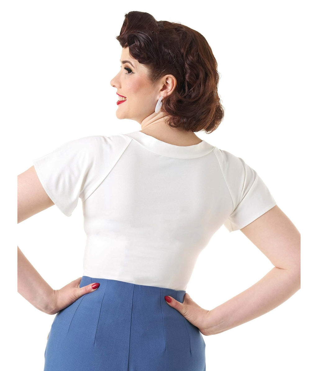 Pretty Retro Ivory Pretty Self Tie Top - Unique Vintage - Womens, TOPS, WOVEN TOPS