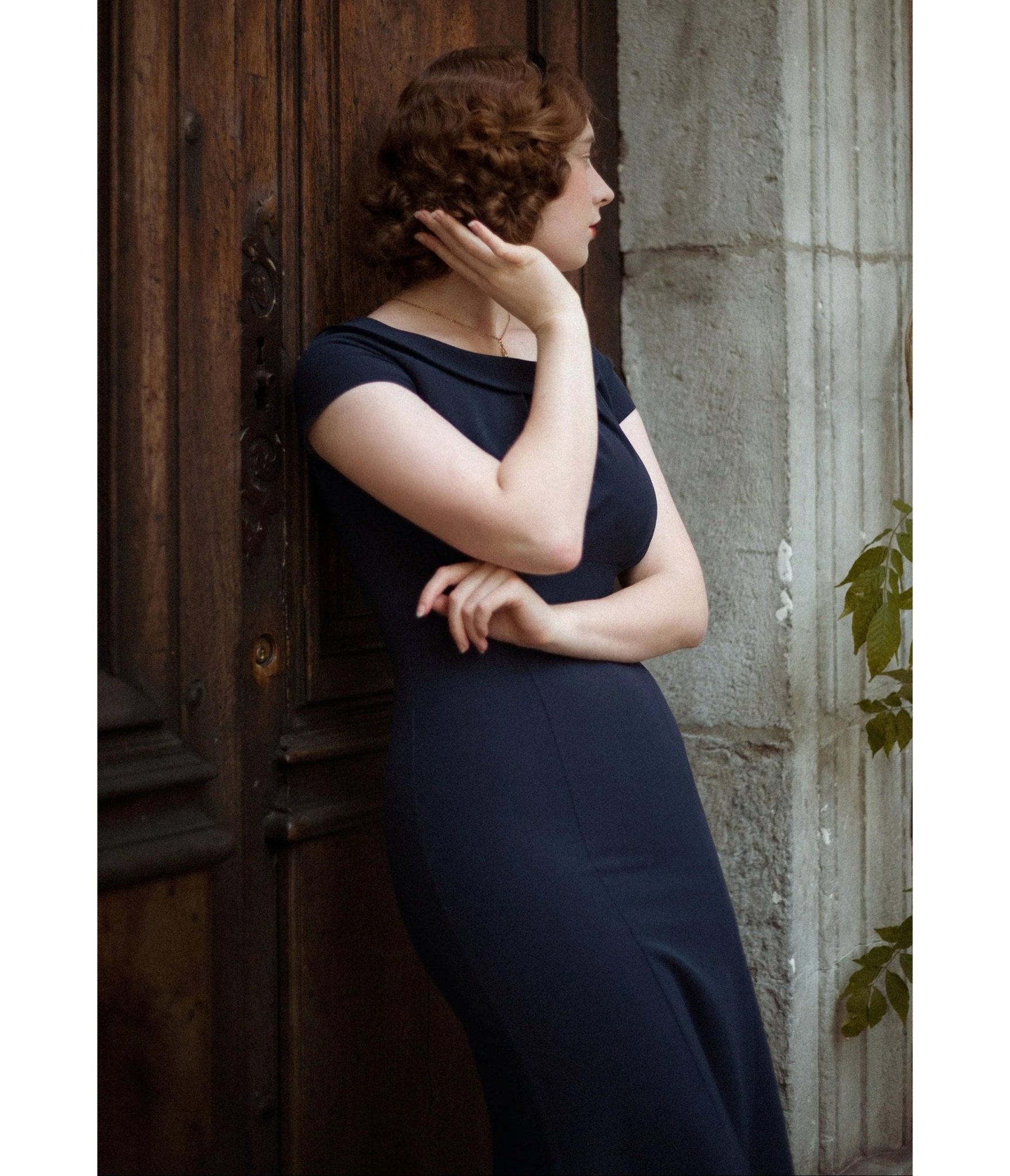 Pretty Retro Navy 1930s Melissa Dress - Unique Vintage - Womens, DRESSES, MIDI
