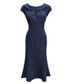 Pretty Retro Navy 1930s Melissa Dress - Unique Vintage - Womens, DRESSES, MIDI
