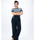Pretty Retro Navy Sailor Slacks - Unique Vintage - Womens, BOTTOMS, PANTS