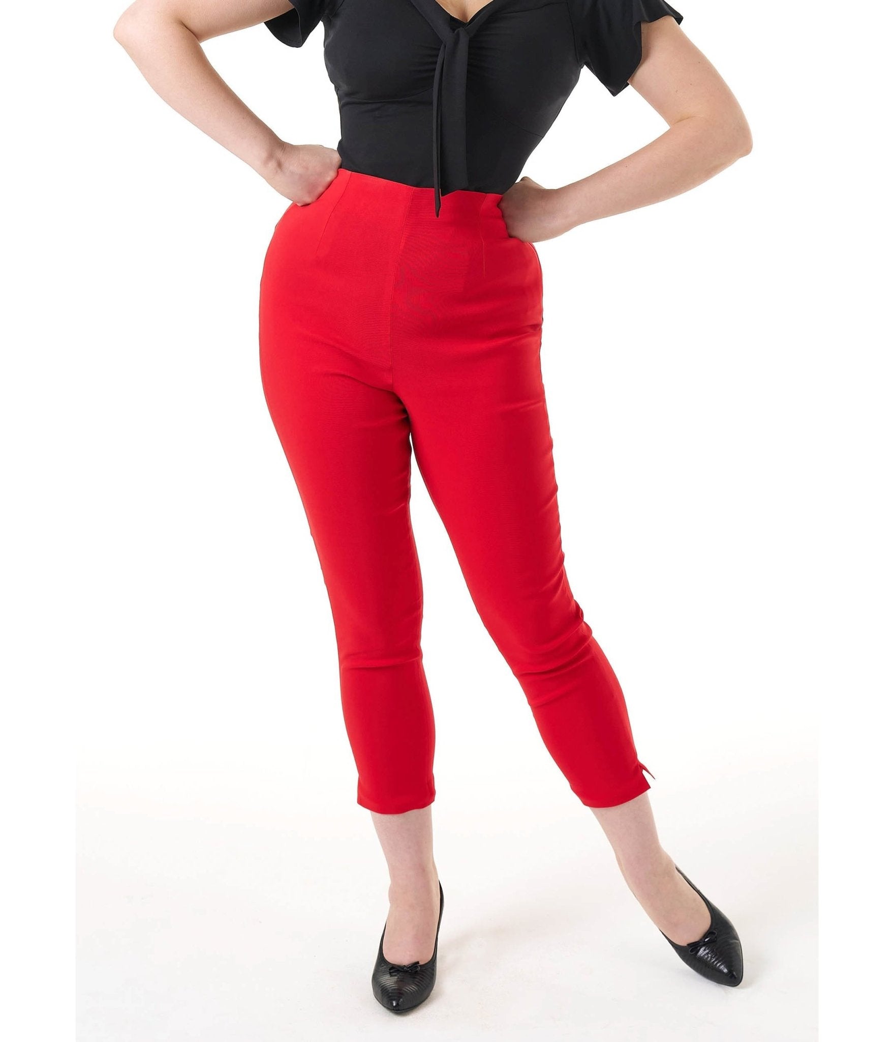 Pretty Retro Red 1950s Capri Pants - Unique Vintage - Womens, BOTTOMS, PANTS