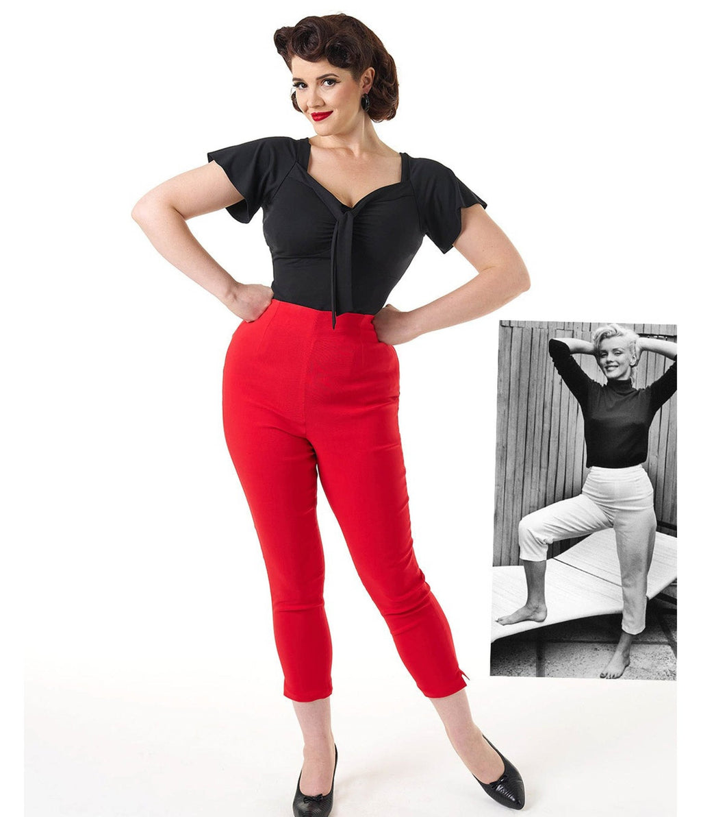Pretty Retro Red 1950s Capri Pants - Unique Vintage - Womens, BOTTOMS, PANTS