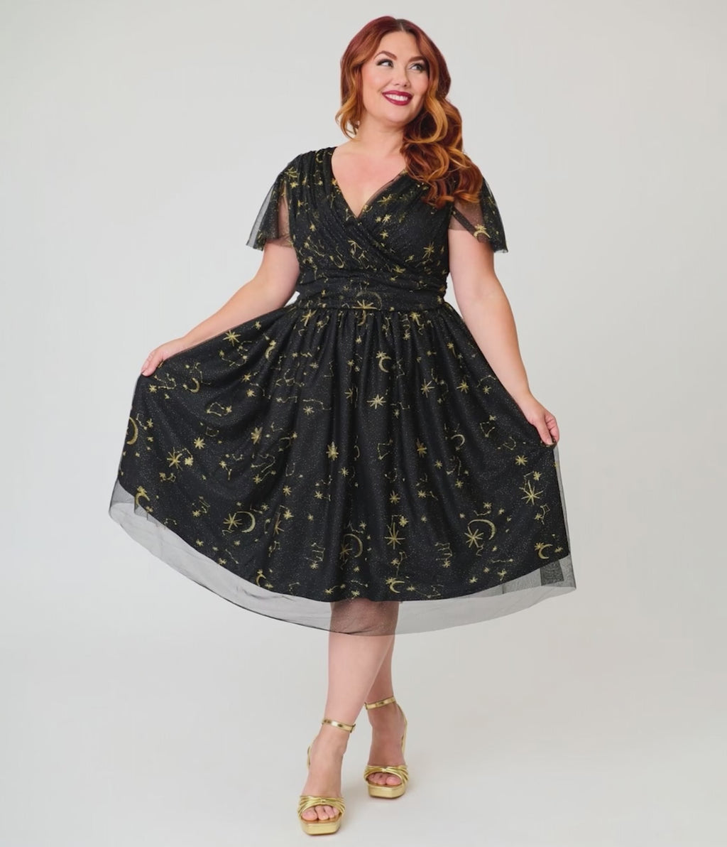Magnolia Place Plus Size Black Celestial Midori Swing Dress