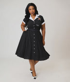 Unique Vintage Plus Size Black Cat Embroidered Alexis Swing Dress