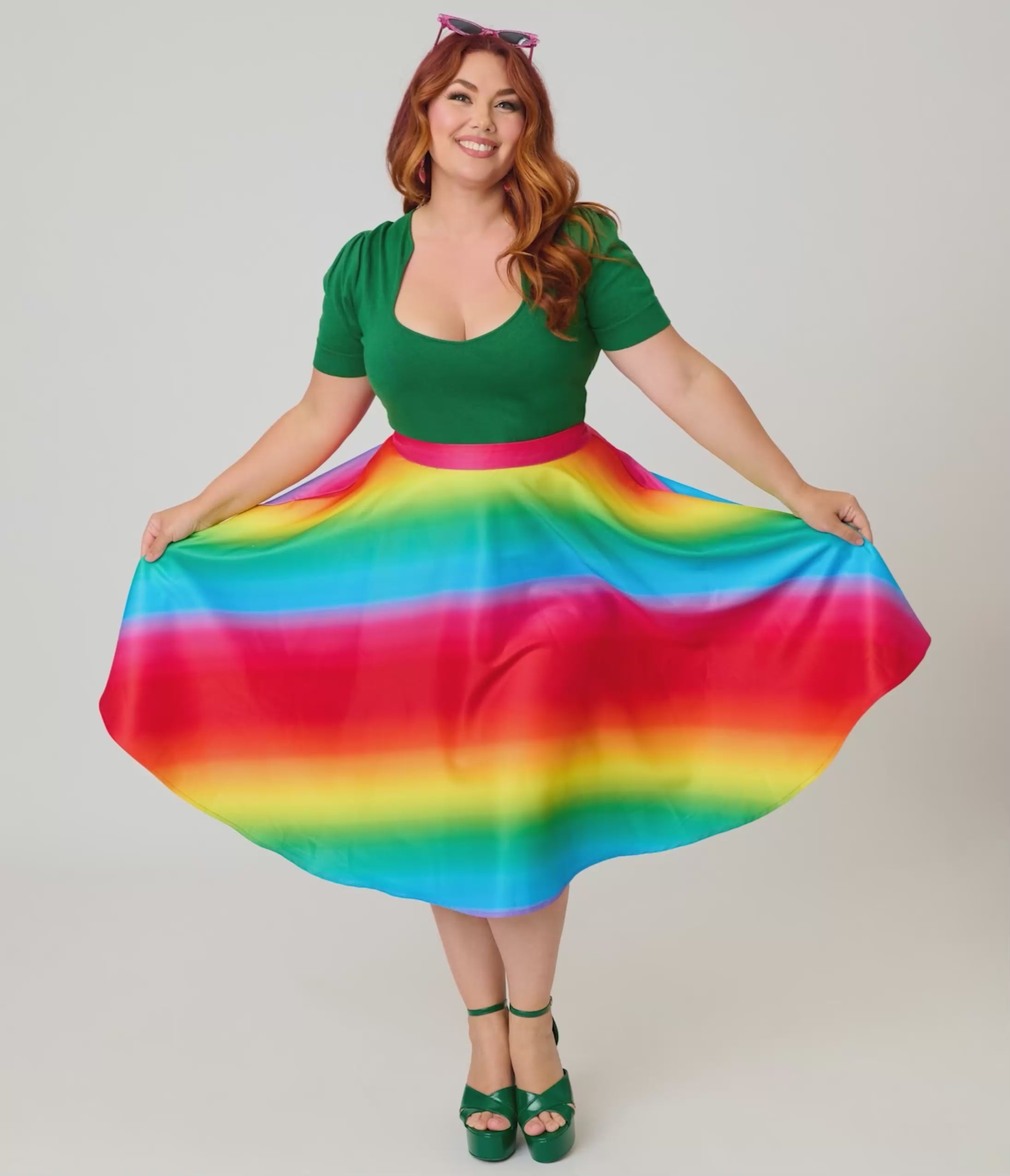 Magnolia Place Plus Size Ombre Rainbow Sally Swing Skirt