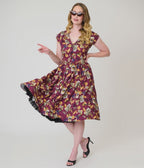 Harry Potter x Unique Vintage Burgundy Magical Creatures Swing Dress