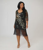 Unique Vintage Plus Size 1920s Black Peacock Sequin Margaux Flapper Dress
