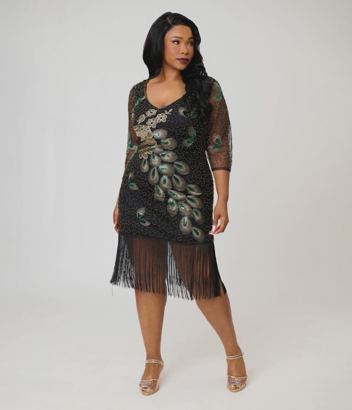 green and black flapper dress Unique Vintage Plus Size 1920s Peacock Sequin Margaux authentic 1920s flapper dress