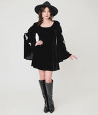 Smak Parlour Black Velvet Moon Cutout Bell Sleeve Mini Dress