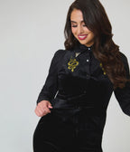 Elvira x Unique Vintage Black Flocked Hollywood Duster