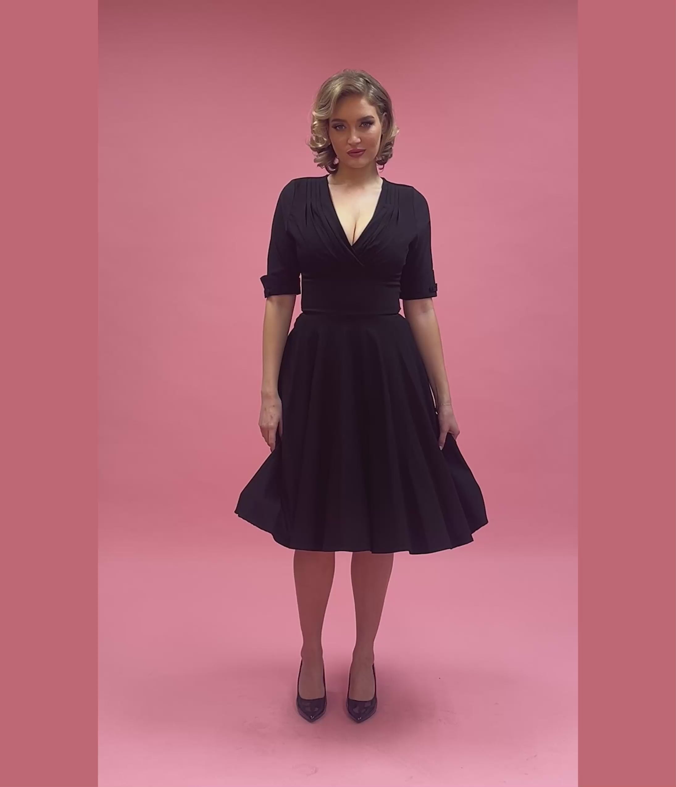 Unique Vintage Black Delores Swing Dress with Sleeves