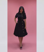Unique Vintage Black Button Swing Dress