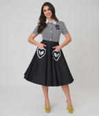 Beetlejuice x Unique Vintage Black Ghost Heart Pockets Sally Swing Skirt