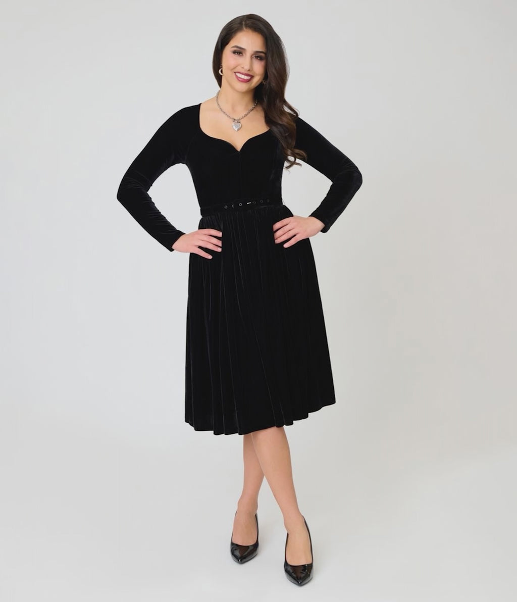 Unique Vintage 1950s Black Velvet Sweetheart Sharon Swing Dress
