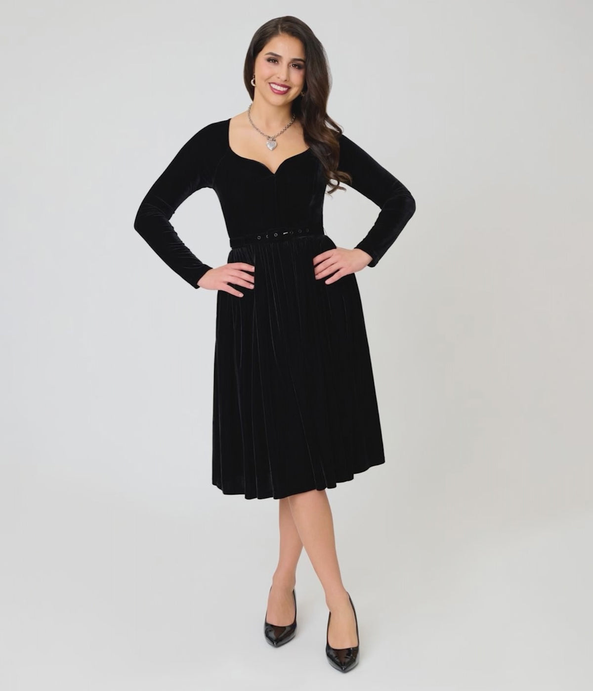 Unique Vintage 1950s Black Velvet Sweetheart Sharon Swing Dress