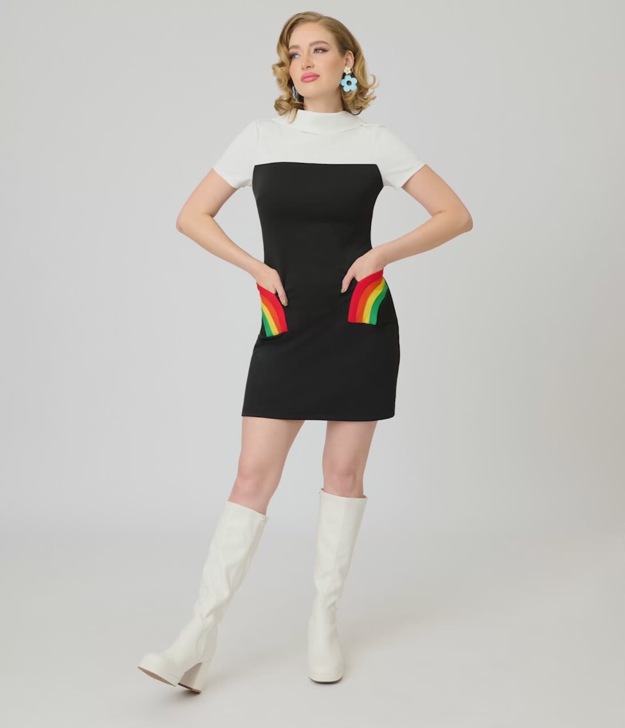 Smak Parlour Black & Rainbow Pockets Shift Dress