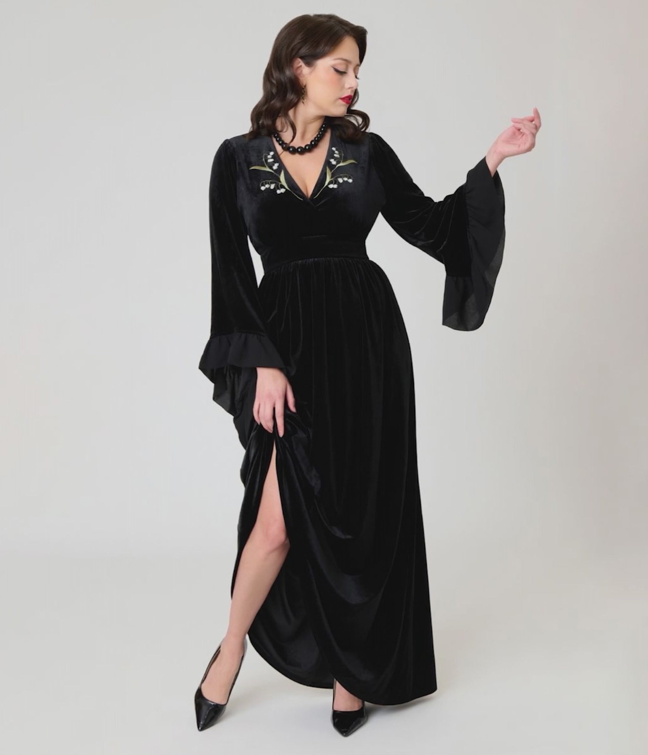 Practical Magic x Unique Vintage Black Velvet Lily Of The Valley Embro