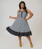 Unique Vintage Plus Size Black & White Stripe Sweetheart Betty Swing Dress