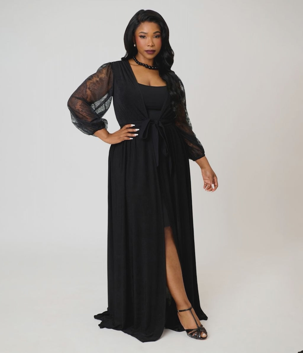 Unique Vintage Plus Size Black Lace Hollywood Duster