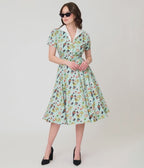 Unique Vintage Mint Sushi Print Shirt Dress
