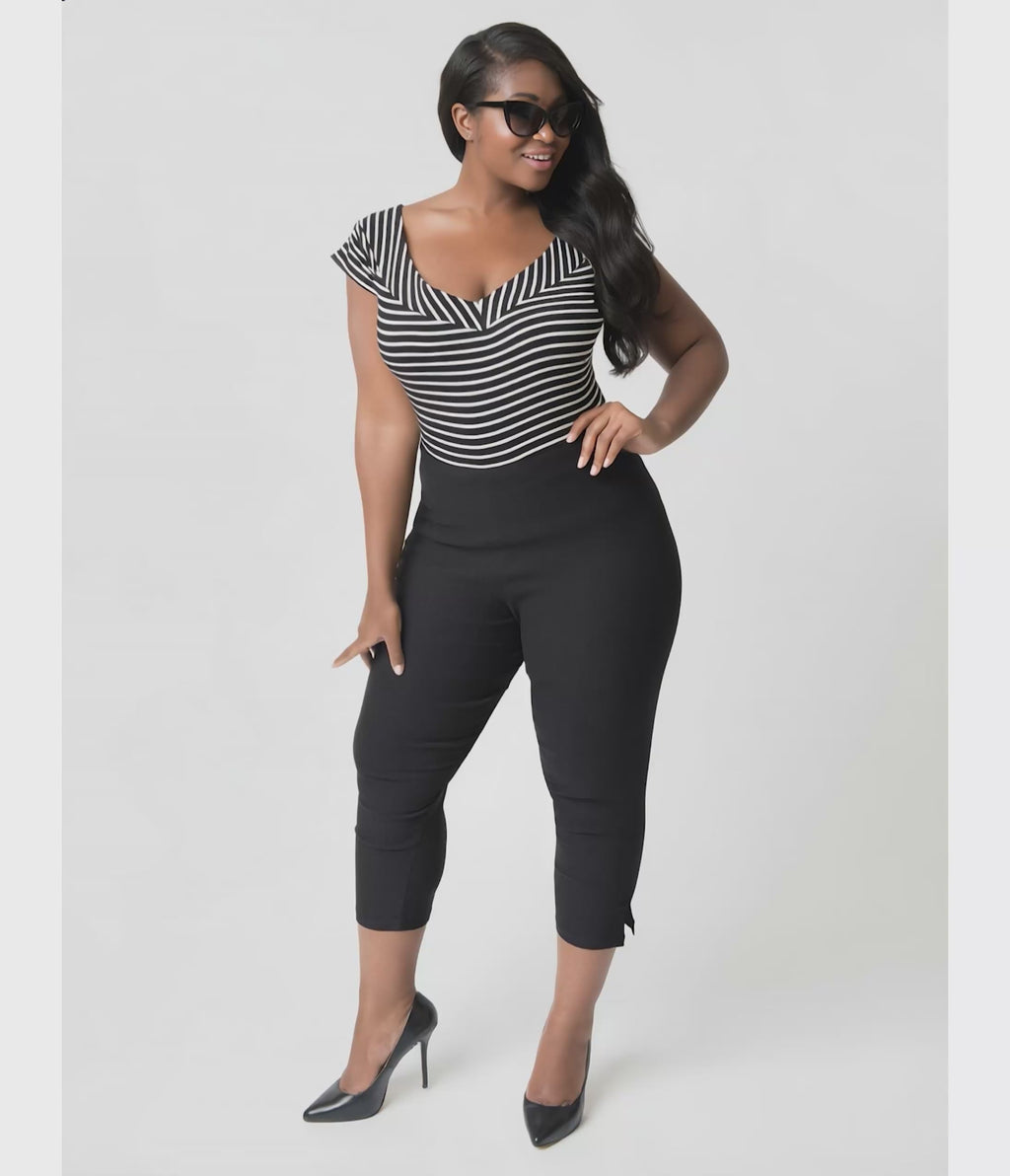 Unique Vintage Plus Size 1950s Black High Waist Rachelle Capri Pants