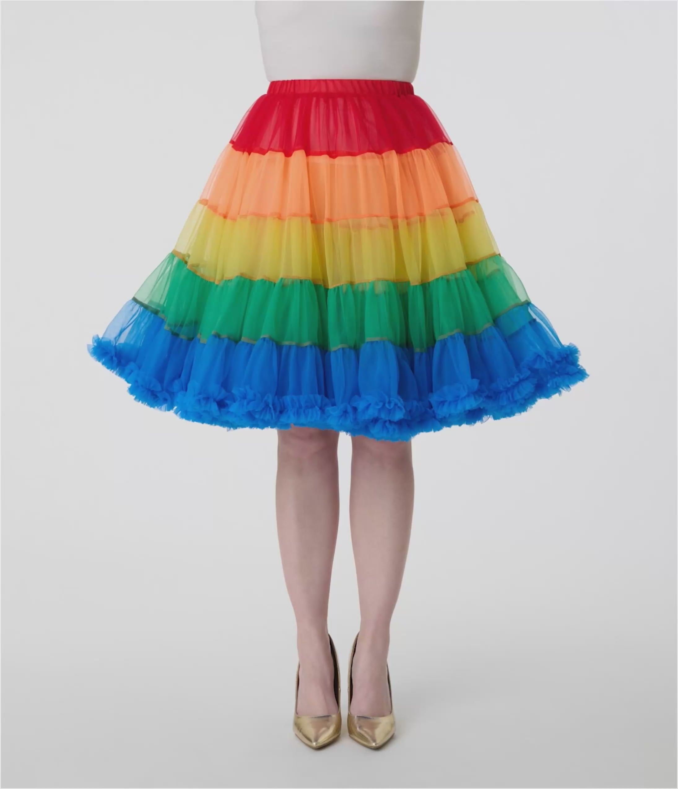 Unique Vintage 1950s Style Rainbow Stripe Ruffled Petticoat Crinoline