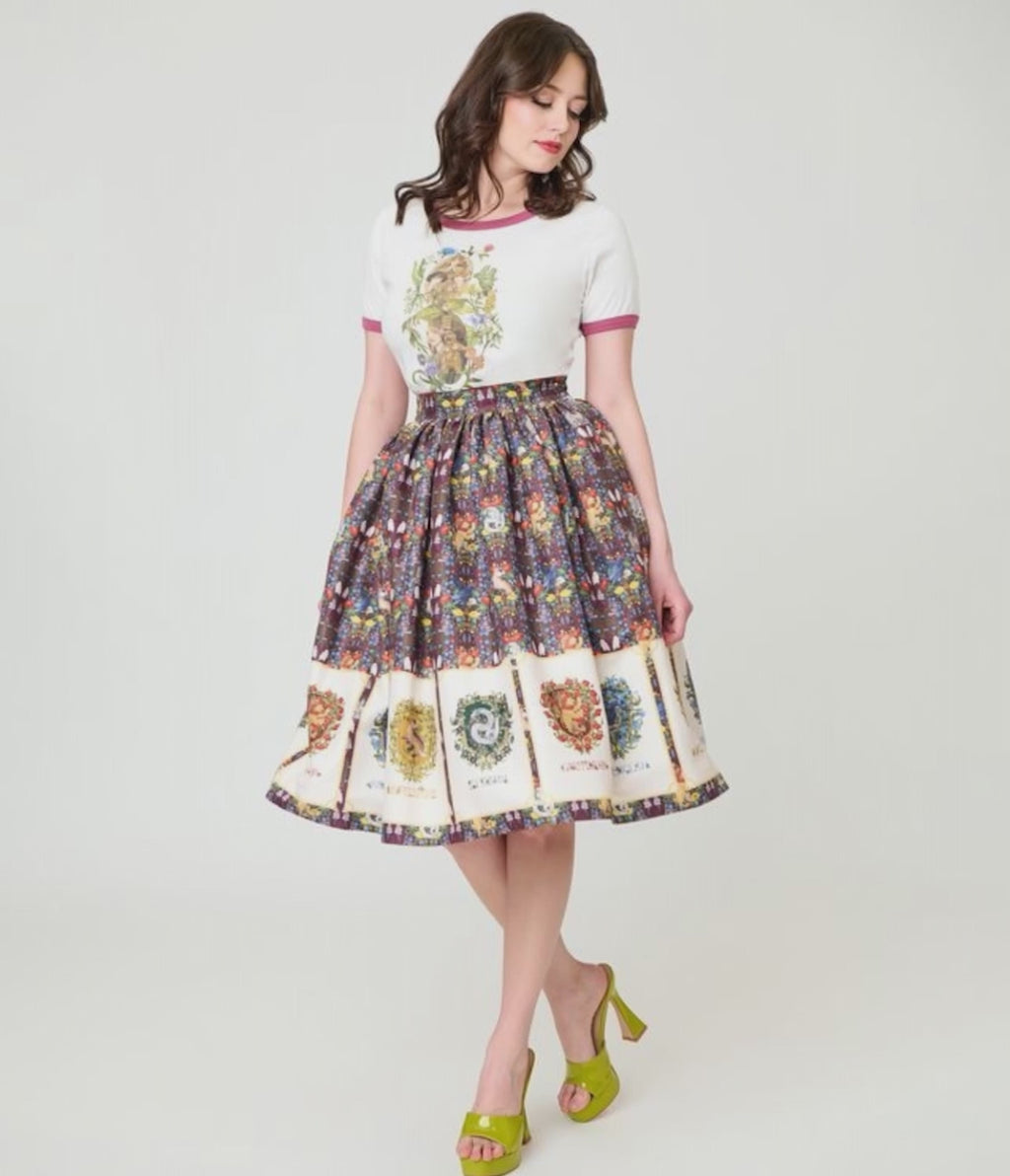 Harry Potter x Unique Vintage Hogwarts House Crests Gellar Swing Skirt
