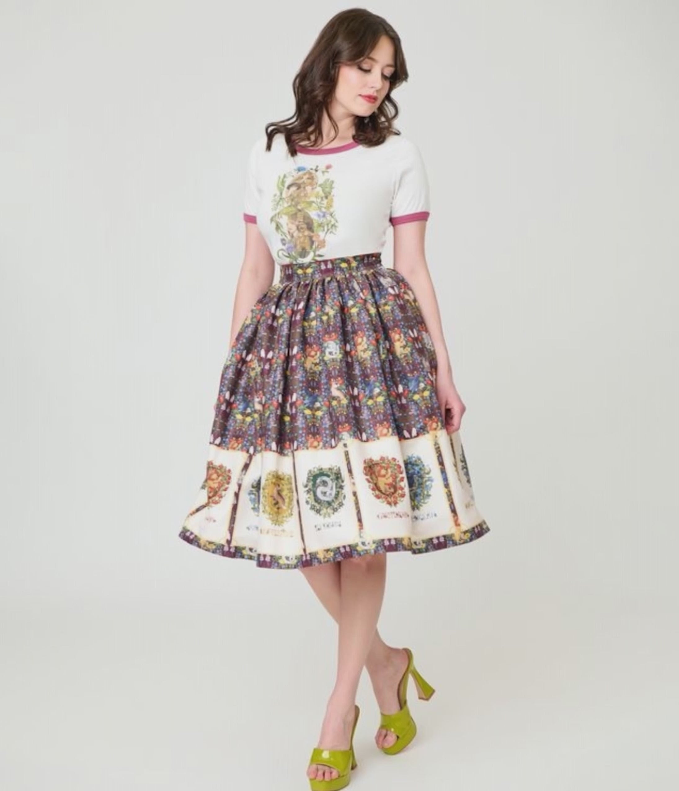 Harry Potter x Unique Vintage Hogwarts House Crests Gellar Swing Skirt
