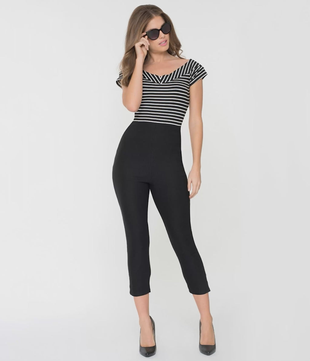 Unique Vintage 1950s Black High Waist Rachelle Capri Pants