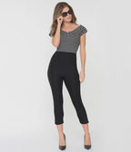 Unique Vintage 1950s Black High Waist Rachelle Capri Pants