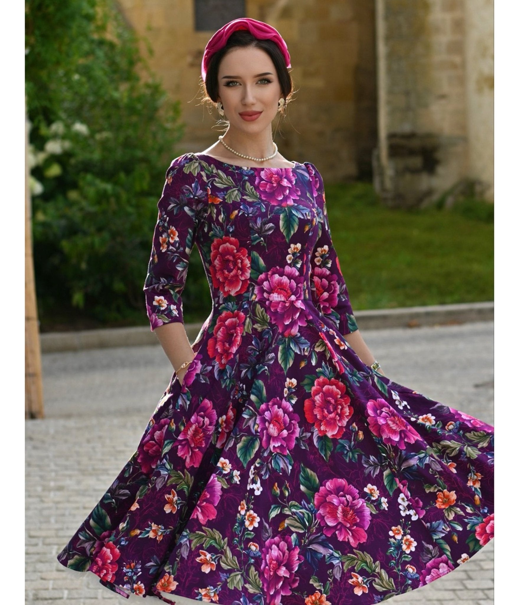 Purple Floral Bea Swing Dress - Unique Vintage - Womens, DRESSES, SWING