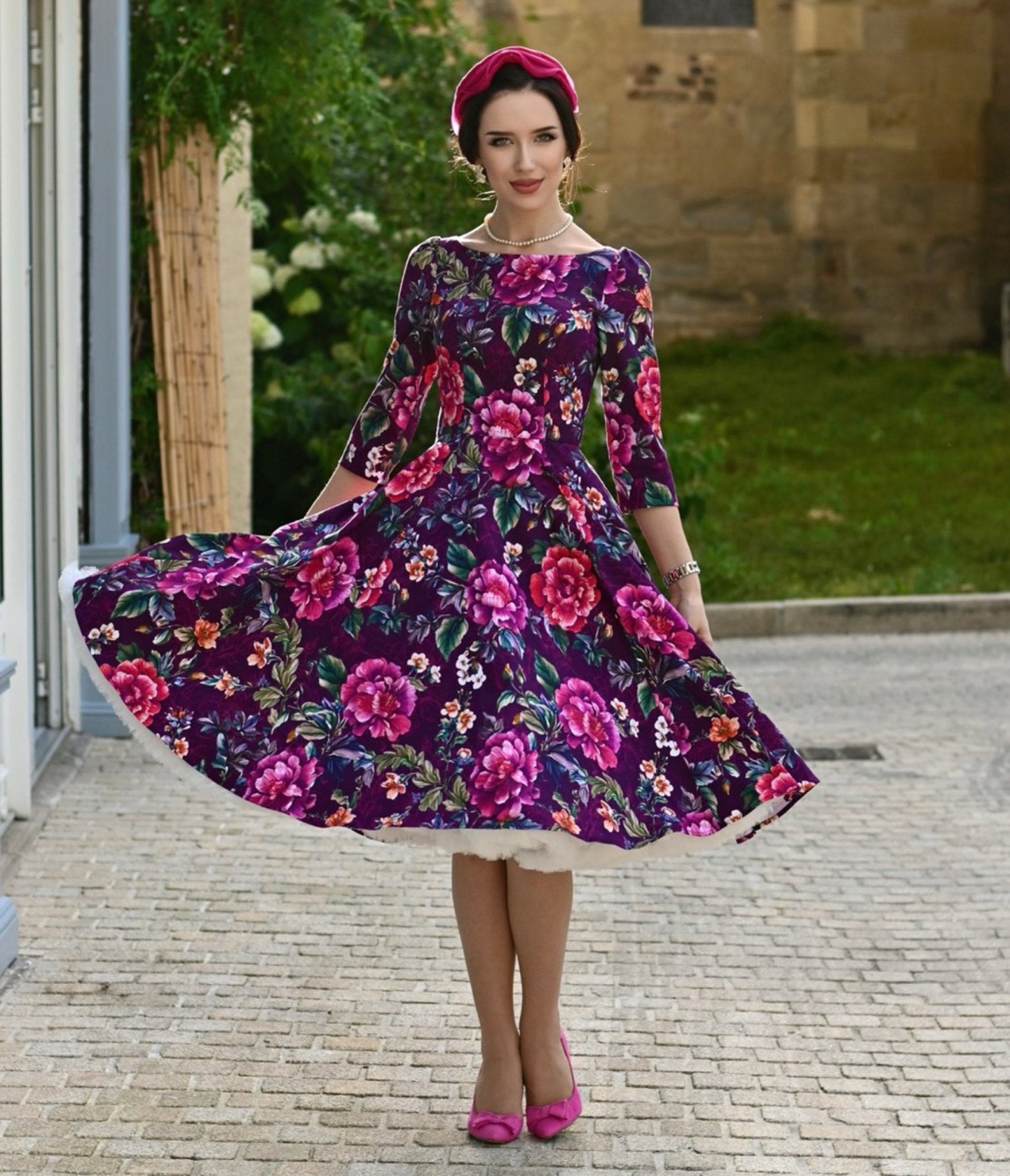Purple Floral Bea Swing Dress - Unique Vintage - Womens, DRESSES, SWING