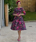 Purple Floral Bea Swing Dress - Unique Vintage - Womens, DRESSES, SWING
