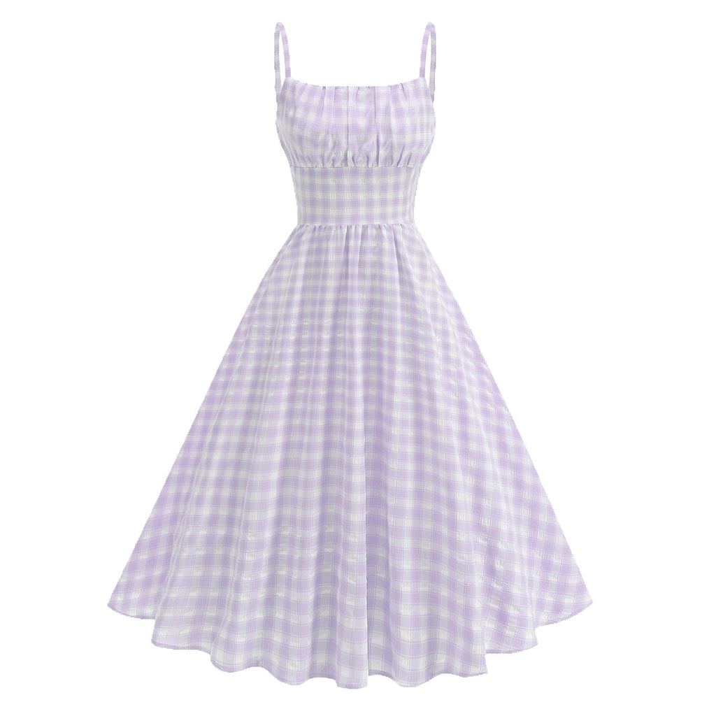 Purple Gingham Spaghetti Strap Swing Dress - XLarge