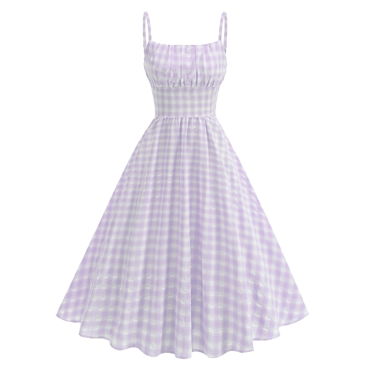 Purple Gingham Spaghetti Strap Swing Dress - Unique Vintage - Womens, DRESSES, SWING