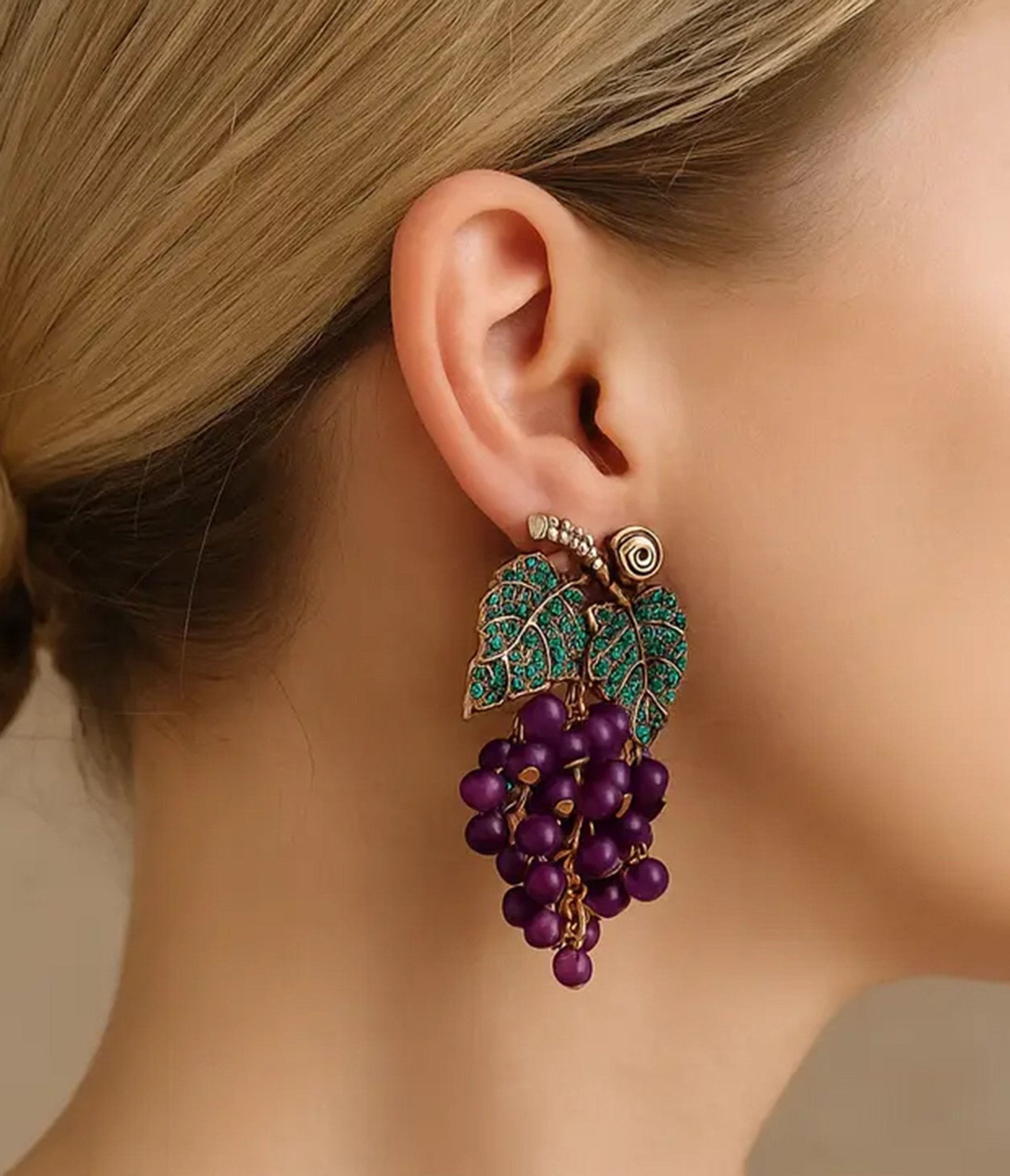 Purple Grape Dangle Earrings - Unique Vintage - Womens, ACCESSORIES, JEWELRY