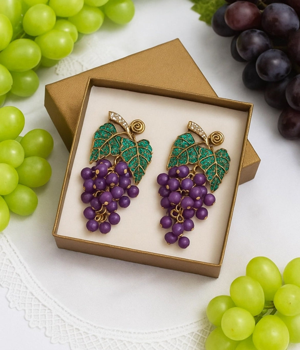 Purple Grape Dangle Earrings - Unique Vintage - Womens, ACCESSORIES, JEWELRY