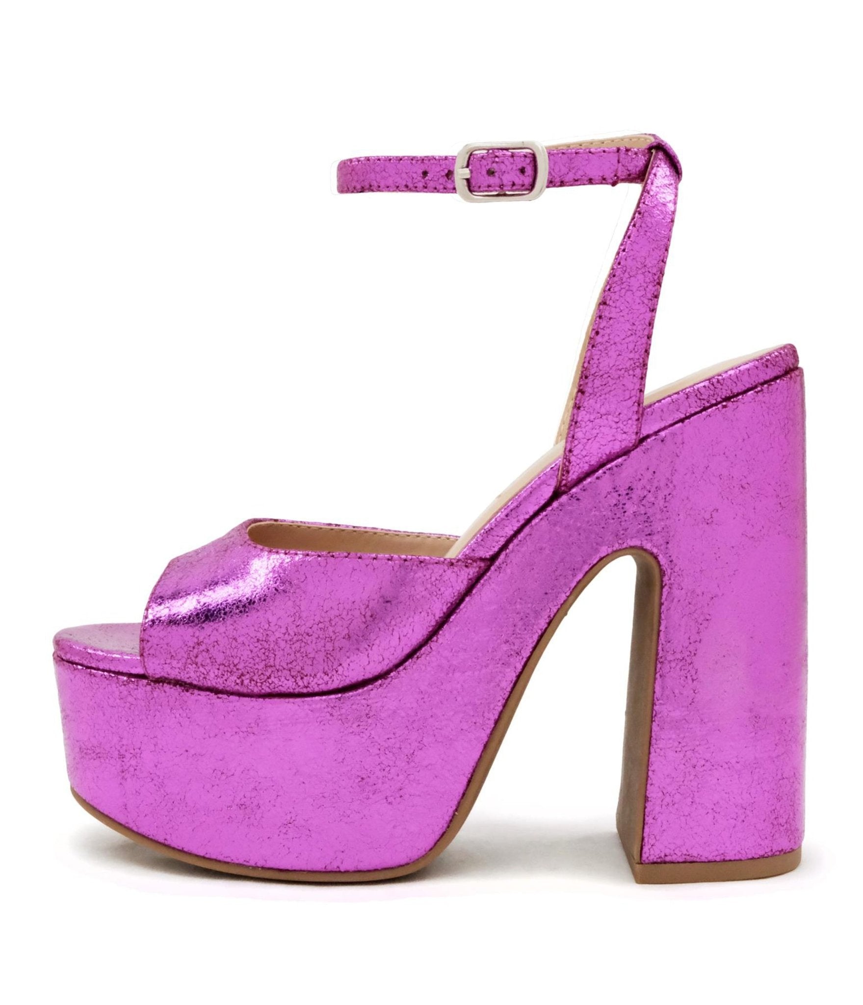 Purple Metallic Leatherette Platform Sandals - Unique Vintage - Womens, SHOES, HEELS