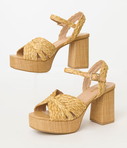 Raffia Teacup Platform Heels - Unique Vintage - Womens, SHOES, HEELS