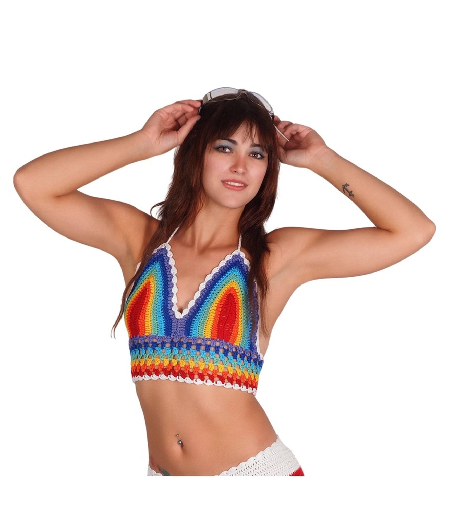 Rainbow Crochet Halter Top - Unique Vintage - Womens, TOPS, SHIRTS